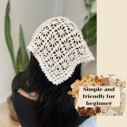 Crochet Wildflower Bandana Pattern Vintage Floral Headscarf | PDF Pattern